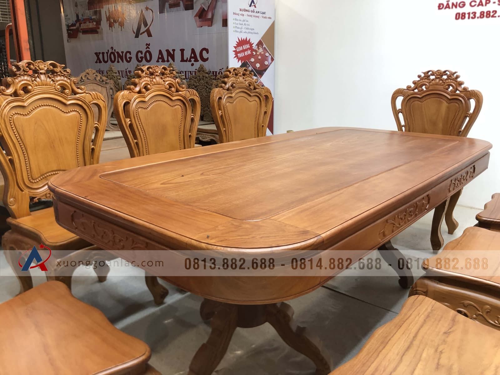 Bộ bàn ăn chữ nhật cua góc 8 ghế louis gỗ gõ đỏ (Chị Huyền, Hà Nội) 4 Bộ bàn ăn chữ nhật cua góc 8 ghế louis gỗ gõ đỏ (Chị Huyền, Hà Nội) - Ảnh 4