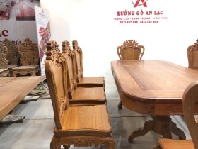 Bộ bàn ăn chữ nhật cua góc 8 ghế louis gỗ gõ đỏ (Chị Huyền, Hà Nội) 16 bàn ăn gỗ gõ đỏ cao cấp