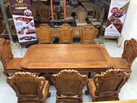 Bộ bàn ăn chữ nhật cua góc 8 ghế louis gỗ gõ đỏ (Chị Huyền, Hà Nội) 17 bàn ăn 8 ghế gỗ gõ đỏ
