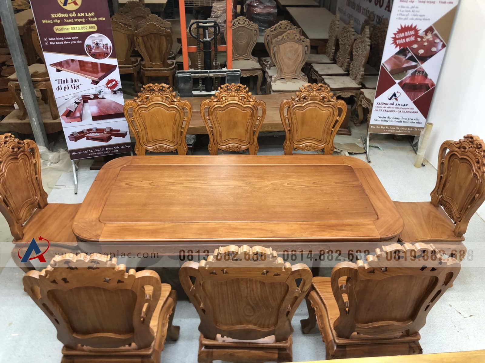 Bộ bàn ăn chữ nhật cua góc 8 ghế louis gỗ gõ đỏ (Chị Huyền, Hà Nội) 31 bộ bàn ghế ăn cao cấp