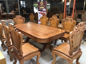 Bộ bàn ăn chữ nhật cua góc 8 ghế louis gỗ gõ đỏ (Chị Huyền, Hà Nội) 18 Bàn ăn gõ đỏ 8 ghế louis