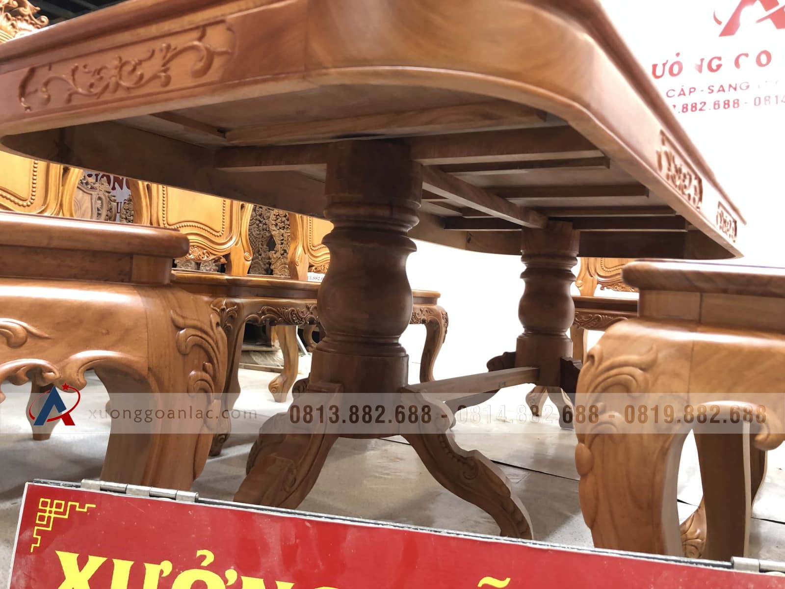 Bộ bàn ăn chữ nhật cua góc 8 ghế louis gỗ gõ đỏ (Chị Huyền, Hà Nội) 29 bàn ăn gỗ gõ đỏ chân trụ lục bình