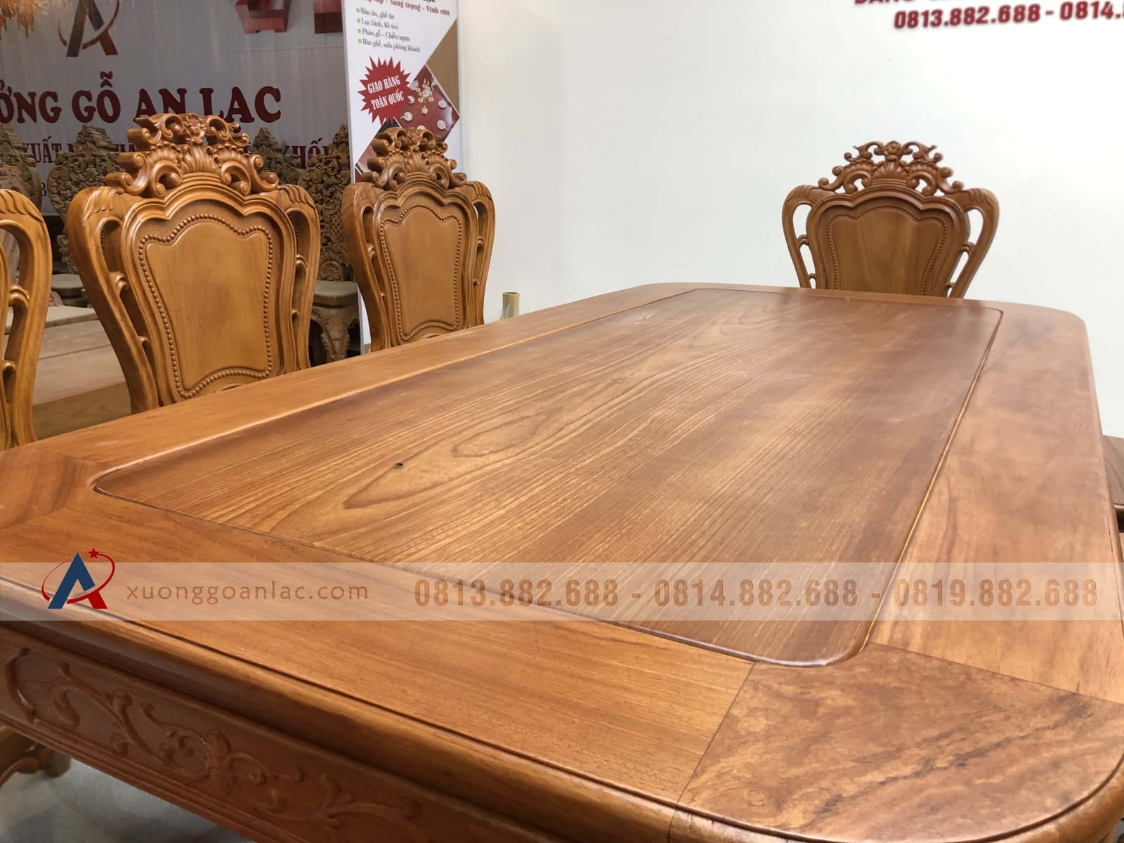 Bộ bàn ăn chữ nhật cua góc 8 ghế louis gỗ gõ đỏ (Chị Huyền, Hà Nội) 26 bàn ăn gỗ gõ đỏ chữ nhật