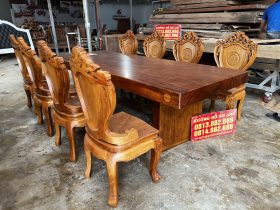 Bộ bàn ăn gõ đỏ 8 ghế louis có tay (Anh Toản, Hải Dương) 8 bàn ăn gỗ gõ đỏ