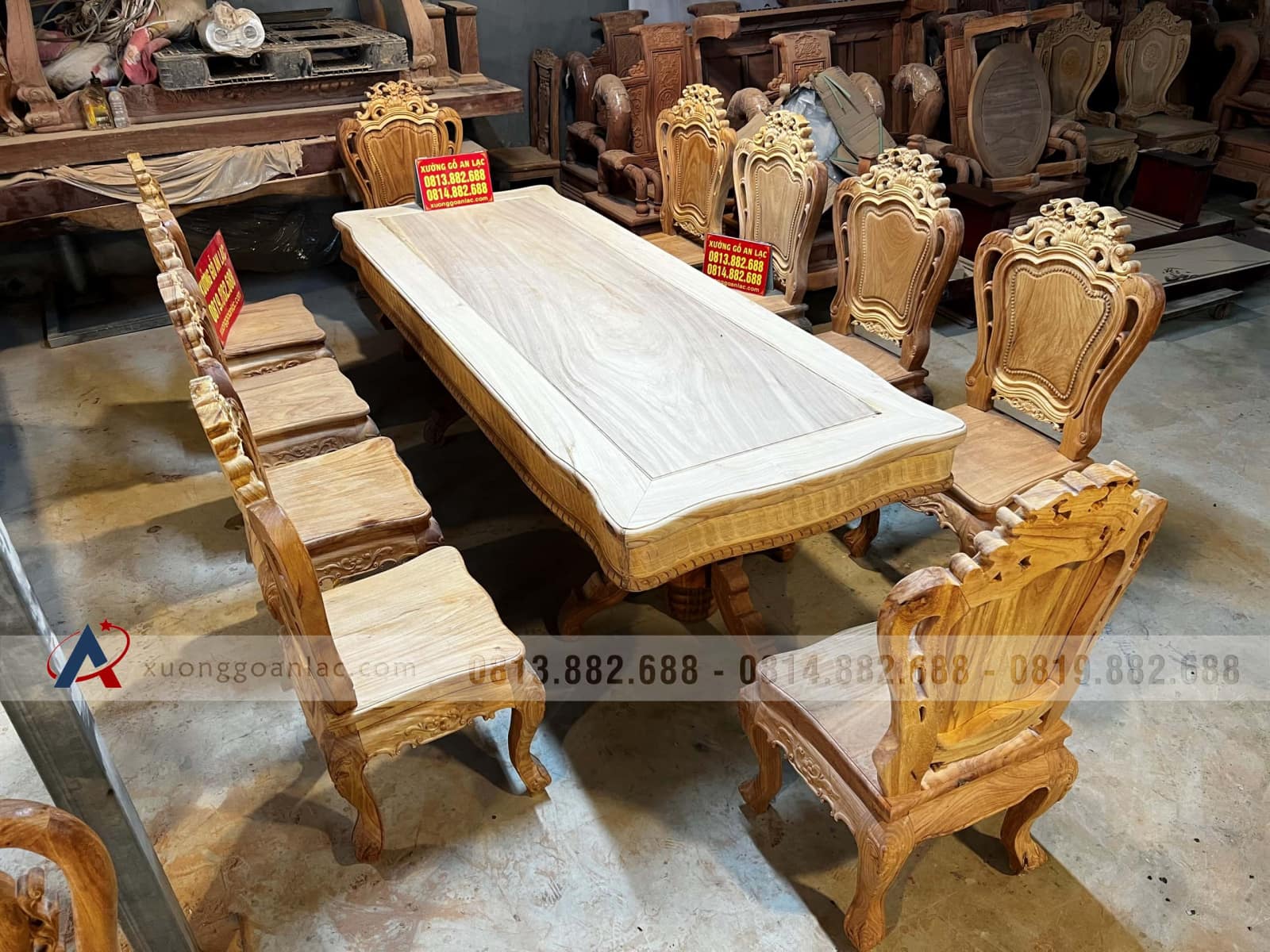 Bàn ăn gỗ gõ đỏ chữ nhật diềm sen dẹo 10 ghế louis hoa lá tây (Chị Hảo - TP. Hồ Chí Minh) 34 Bàn ăn gỗ gõ đỏ chữ nhật diềm sen dẹo 10 ghế louis hoa lá tây