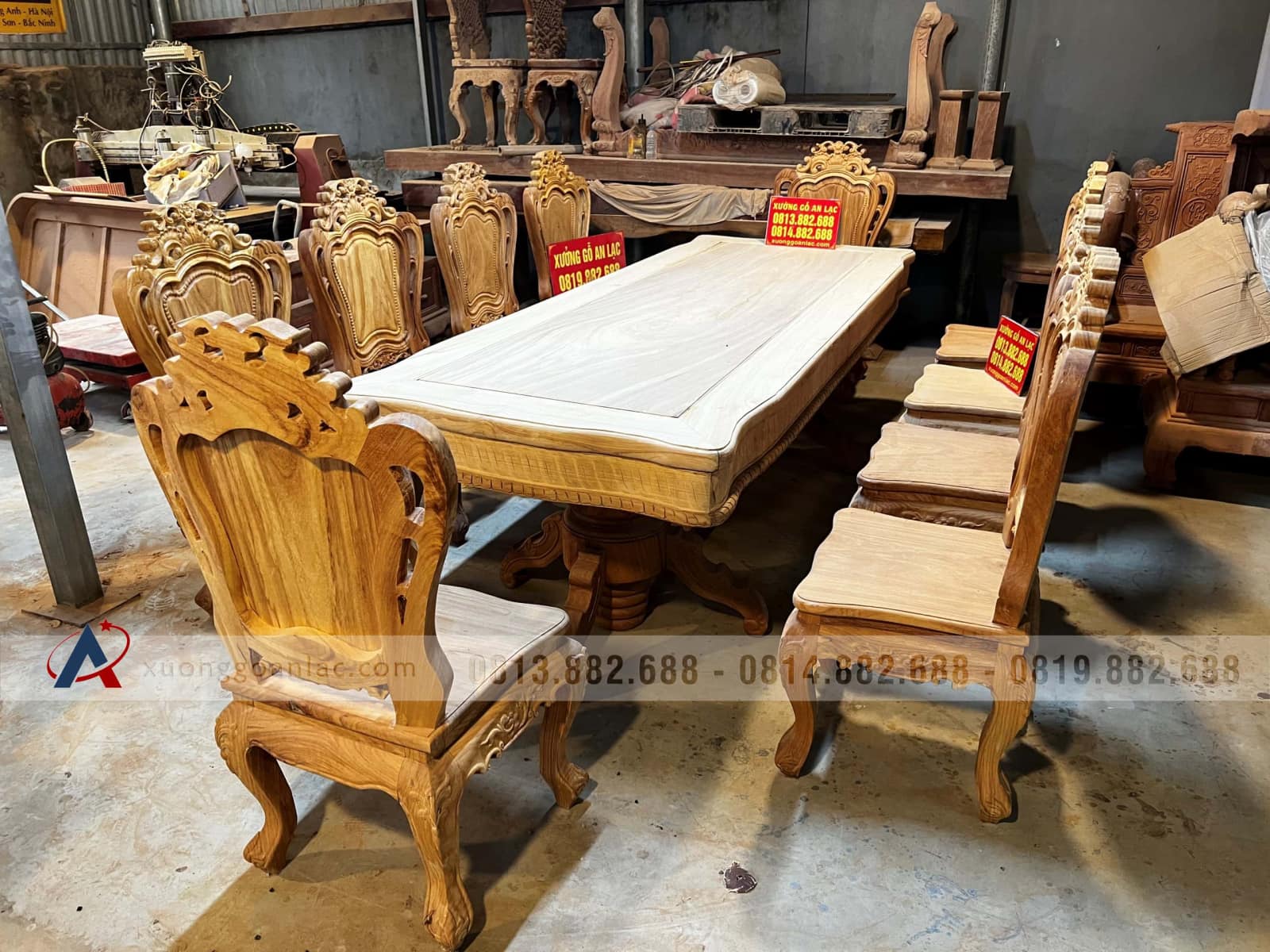 Bàn ăn gỗ gõ đỏ chữ nhật diềm sen dẹo 10 ghế louis hoa lá tây (Chị Hảo - TP. Hồ Chí Minh) 4 Bàn ăn gỗ gõ đỏ chữ nhật diềm sen dẹo 10 ghế louis hoa lá tây (Chị Hảo - TP. Hồ Chí Minh) - Ảnh 4