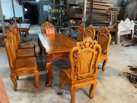 Bộ bàn ăn hoàng gia 200x100cm 8 ghế hồng hạt vip (Anh Dũng, Khánh Hòa) 15 Ban an hoang gia 8 ghe vip ban 200x100cm go go do 1