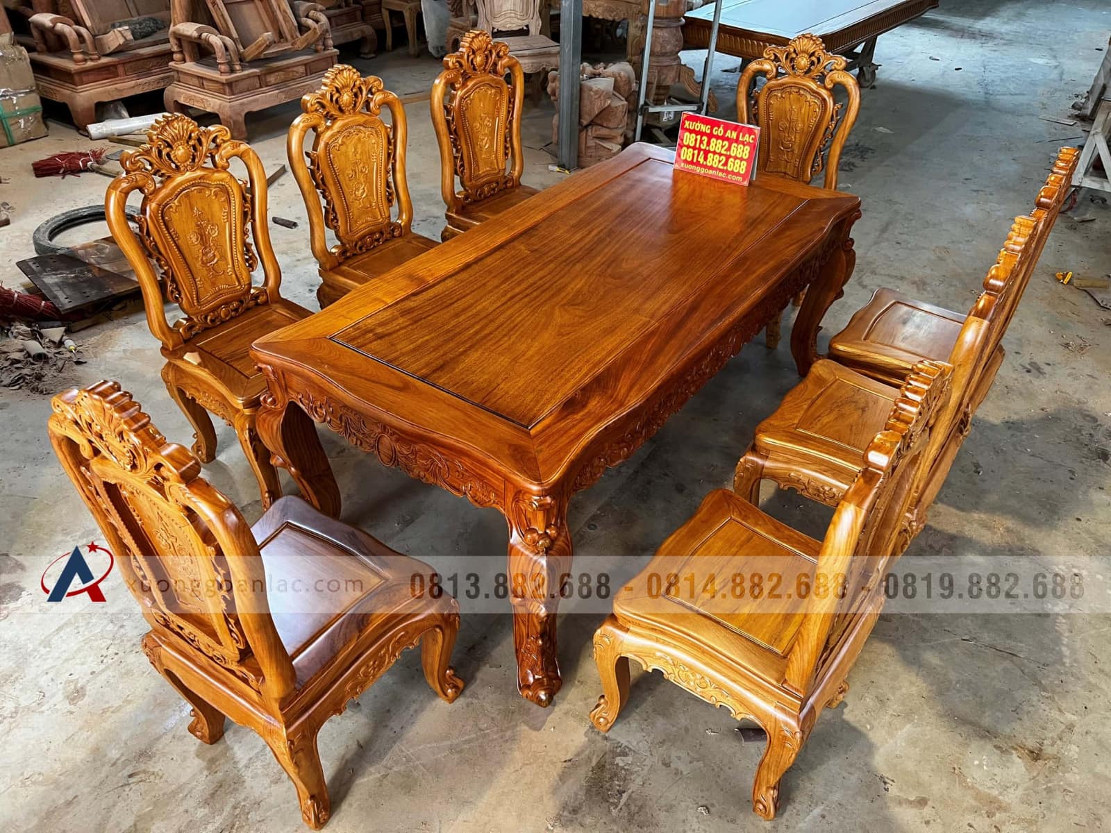 Bộ bàn ăn hoàng gia 200x100cm 8 ghế hồng hạt vip (Anh Dũng, Khánh Hòa) 28 Bàn ăn Hoang Gia 8 ghế vip