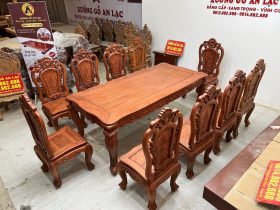 Bàn ăn hoàng gia và 8 ghế hồng hạt gỗ Hương Đá