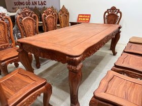 Bộ bàn ăn hoàng gia 10 ghế hồng hạt gỗ hương đá (Bác Lân, Hà Giang) 32 bàn ăn gỗ hương đá