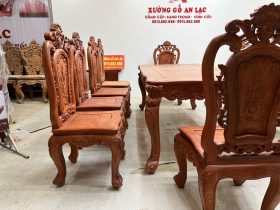 Bộ bàn ăn hoàng gia 10 ghế hồng hạt gỗ hương đá (Bác Lân, Hà Giang) 39 bàn ghế ăn hoàng gia