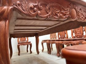 Bộ bàn ăn hoàng gia 10 ghế hồng hạt gỗ hương đá (Bác Lân, Hà Giang) 34 bàn ăn gỗ hương đá chất lượng