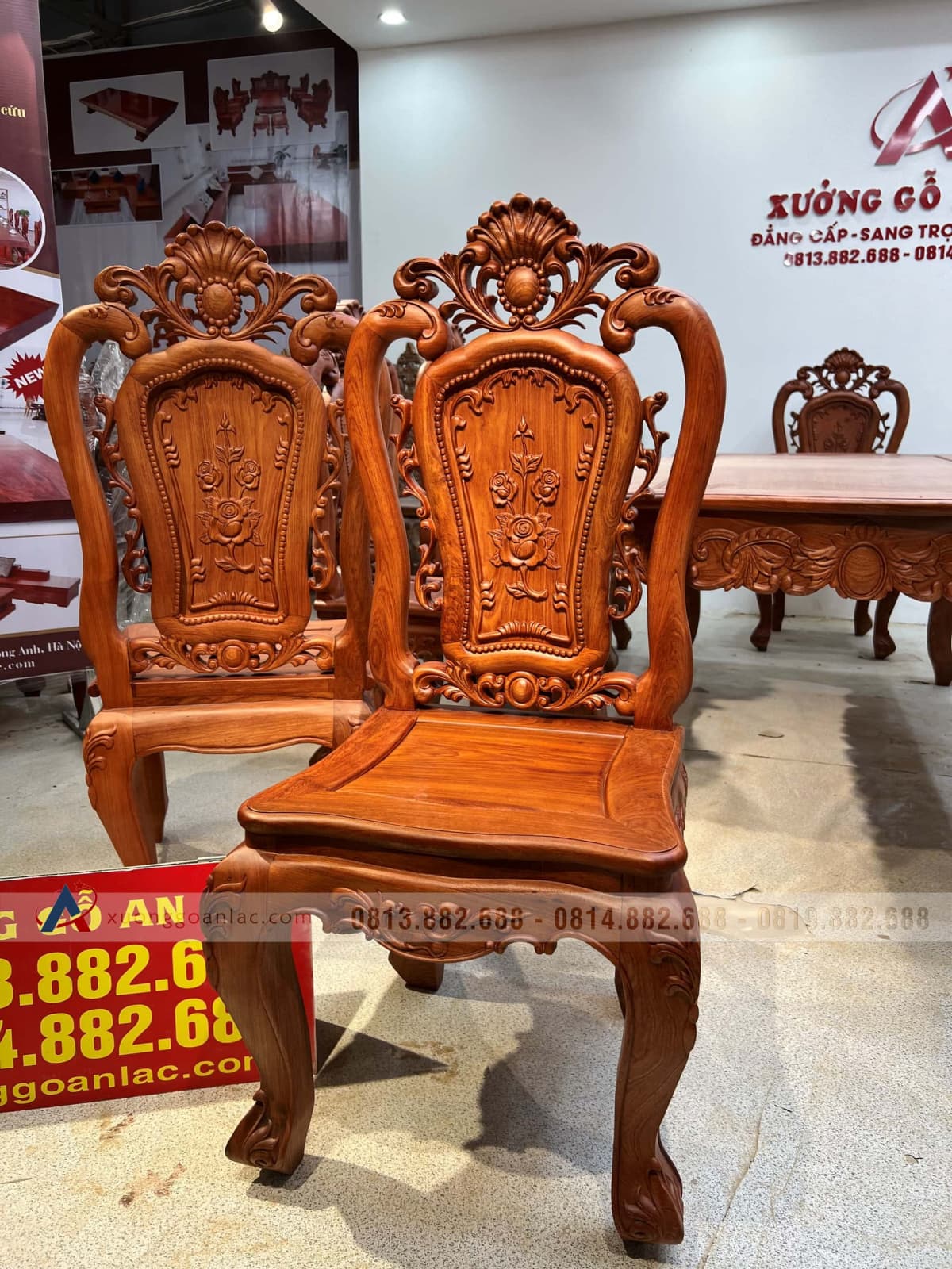 Bộ bàn ăn hoàng gia 10 ghế hồng hạt gỗ hương đá (Bác Lân, Hà Giang) 59 ghế ăn hồng hạc gỗ hương đá