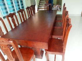 Bộ bàn ăn nguyên khối 12 ghế cây đàn gỗ gõ đỏ (Chú Danh, Hưng Yên) 21 Ban an nguyen khoi 12 ghe dan 09