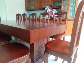 Bộ bàn ăn nguyên khối 12 ghế cây đàn gỗ gõ đỏ (Chú Danh, Hưng Yên) 14 bàn ghế ăn cao cấp gỗ gõ đỏ tự nhiên đẹp