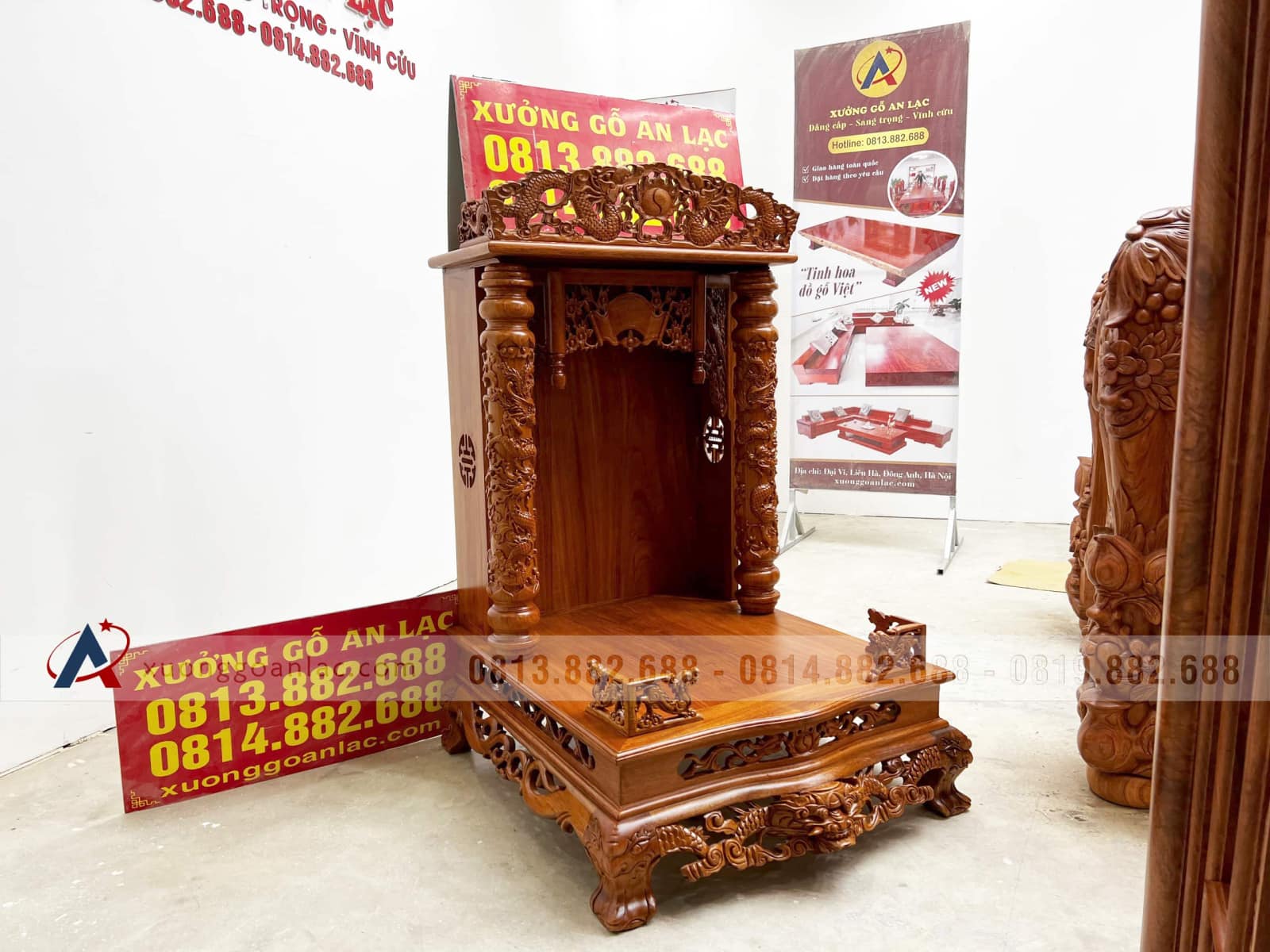 Ban thờ thần tài ông địa gỗ hương đá cao cấp 36 Ban thờ ông địa gỗ gõ đỏ cao cấp