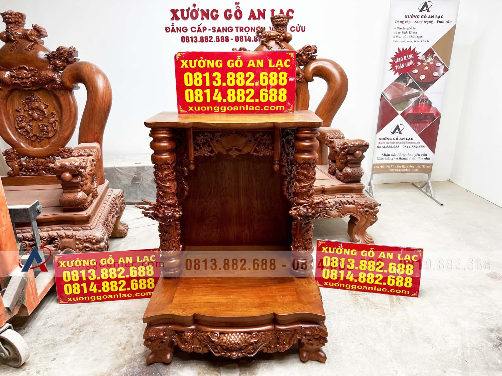 Ban thờ ông địa thần tài gỗ hương đá 3 Ban thờ ông địa thần tài gỗ hương đá - Ảnh 3