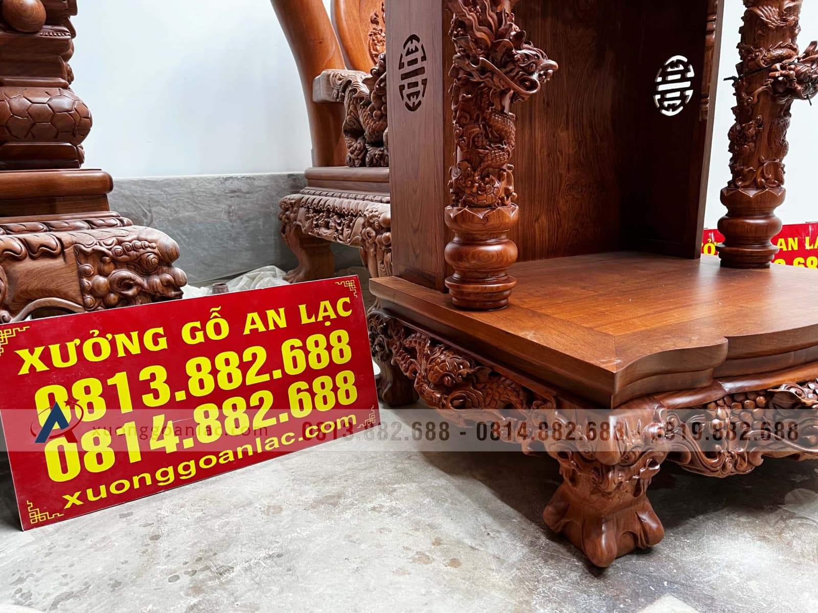 Ban thờ ông địa thần tài gỗ hương đá 26 bàn thờ ông địa thần tài đục tay đẳng cấp gỗ hương đá