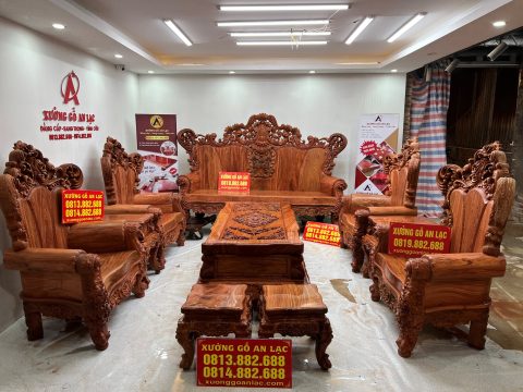 [Bản mộc] bộ bàn ghế Hoàng Gia nguyên khối 10 món hương đá siêu vip (bác Tư, Kiên Giang)
