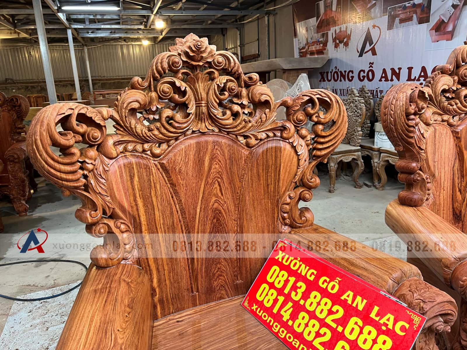 Bộ Hoàng gia nguyên khối V10 6 món cực khủng gỗ Hương Đá (bác Lâm, Hà Nội) 21 bàn ghế hoàng gia tựa liền khối đẳng cấp