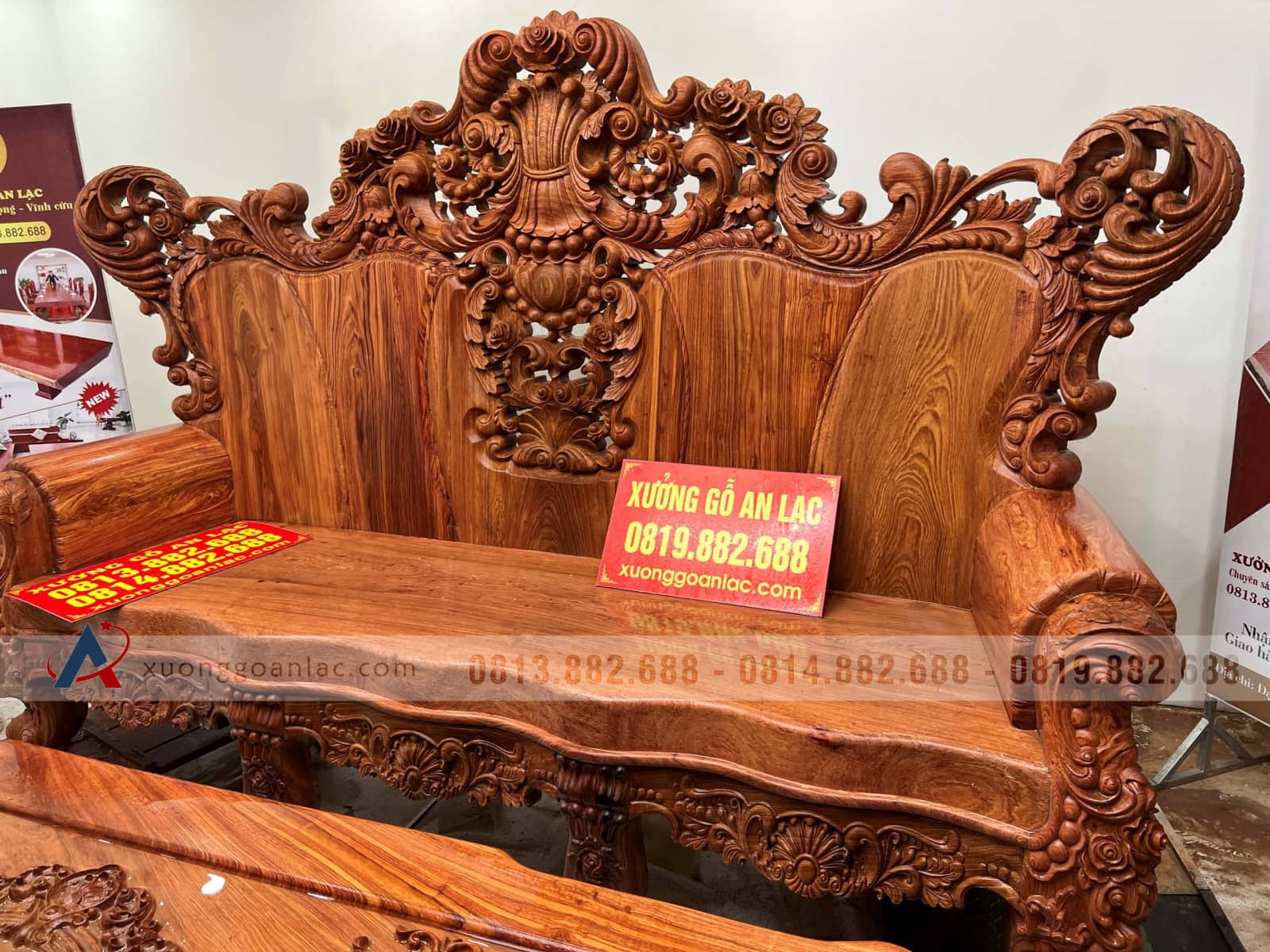 Bộ Hoàng gia nguyên khối V10 6 món cực khủng gỗ Hương Đá (bác Lâm, Hà Nội) 63 ghế hoàng gia nguyên khối đẳng cấp nhất cho phòng khách gia đình