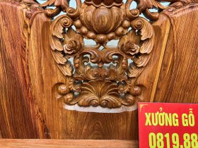 Bộ Hoàng gia nguyên khối V10 6 món cực khủng gỗ Hương Đá (bác Lâm, Hà Nội) 39 ghế hoàng gia gỗ hương đá đục tay họa tiết hoa lá tây siêu vip