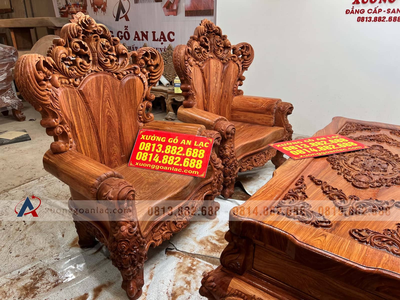 Bộ Hoàng gia nguyên khối V10 6 món cực khủng gỗ Hương Đá (bác Lâm, Hà Nội) 70 bộ bàn ghế hoàng gia gỗ hương đá đẳng cấp