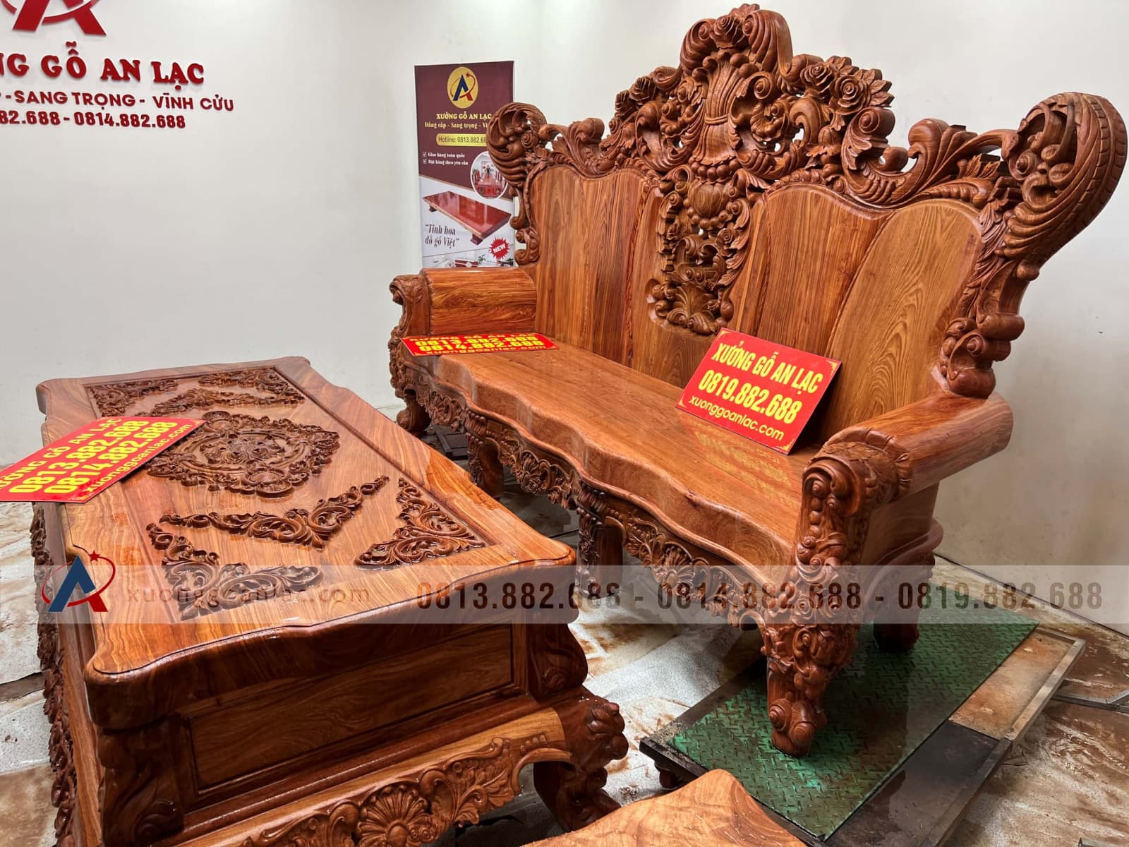 Bộ Hoàng gia nguyên khối V10 6 món cực khủng gỗ Hương Đá (bác Lâm, Hà Nội) 62 Bộ Hoàng gia nguyên khối 6 món gỗ Hương Đá