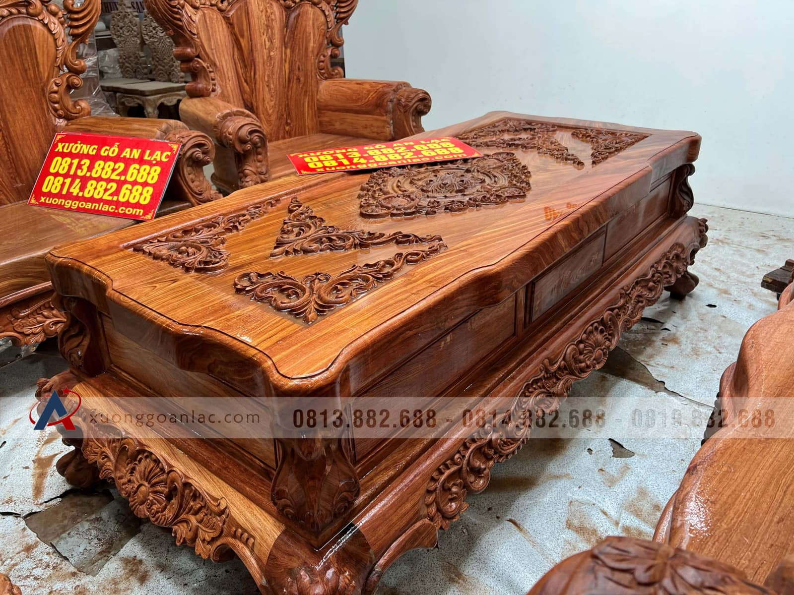 Bộ Hoàng gia nguyên khối V10 6 món cực khủng gỗ Hương Đá (bác Lâm, Hà Nội) 78 bàn hoàng gia gỗ nguyên khối gỗ gõ đỏ cao cấp