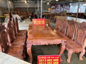 Bộ bàn ăn hoàng gia 8 ghế hồng hạt gỗ hương đá (Bác Vì, Ninh Bình) 13 bộ bàn ăn 8 ghế gỗ hương đá tự nhiên