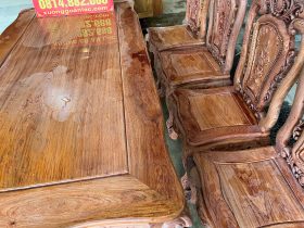 Bộ bàn ăn hoàng gia 8 ghế hồng hạt gỗ hương đá (Bác Vì, Ninh Bình) 23 Bo ban an Hoang Gia long khung 8 ghe Huong Da 11