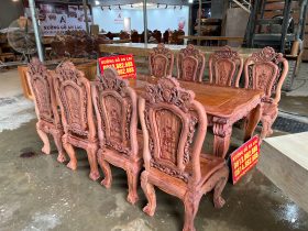 Bộ bàn ăn hoàng gia 8 ghế hồng hạt gỗ hương đá (Bác Vì, Ninh Bình) 17 bộ bàn ghế ăn cao cấp gỗ hương đá tự nhiên