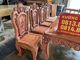 Bộ bàn ăn hoàng gia 8 ghế hồng hạt gỗ hương đá (Bác Vì, Ninh Bình) 19 bàn ghế ăn gỗ hương đá đẳng cấp cho phòng bếp gia đình