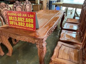 Bộ bàn ăn hoàng gia 8 ghế hồng hạt gỗ hương đá (Bác Vì, Ninh Bình) 20 bàn ghế ăn gỗ hương đá tự nhiên với 8 ghế hồng hạt đục tay