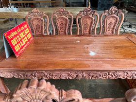 Bộ bàn ăn hoàng gia 8 ghế hồng hạt gỗ hương đá (Bác Vì, Ninh Bình) 21 bàn ăn chữ nhật gỗ hương đá Nam Phi