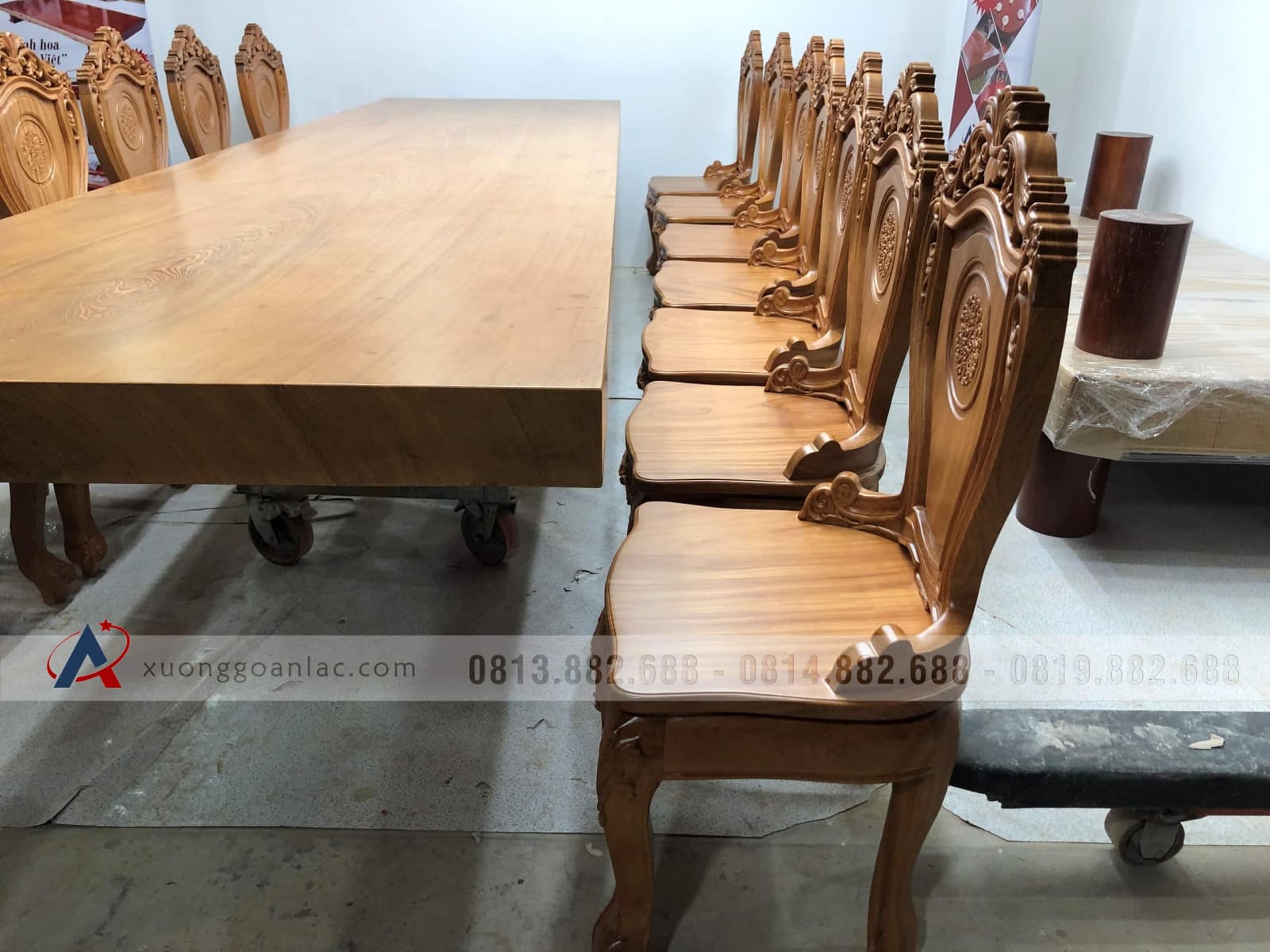 Bộ bàn ăn nguyên khối 14 ghế louis gỗ gõ đỏ cao cấp (Anh Tư, Hồ Chí Minh) 7 bộ bàn ăn 14 ghế