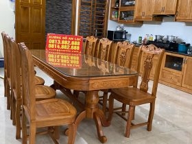 Bộ bàn ăn gõ đỏ 8 ghế cây đàn