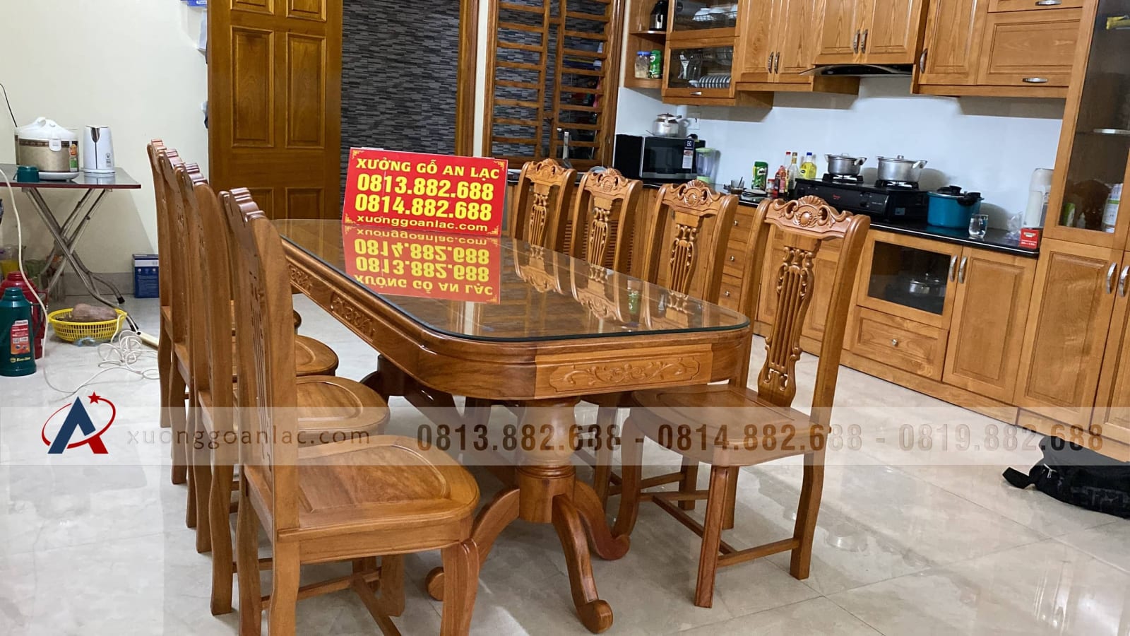 Bộ bàn ăn gõ đỏ 8 ghế cây đàn (Chị Thủy, Hà Nội) 42 Bộ bàn ăn gõ đỏ 8 ghế cây đàn