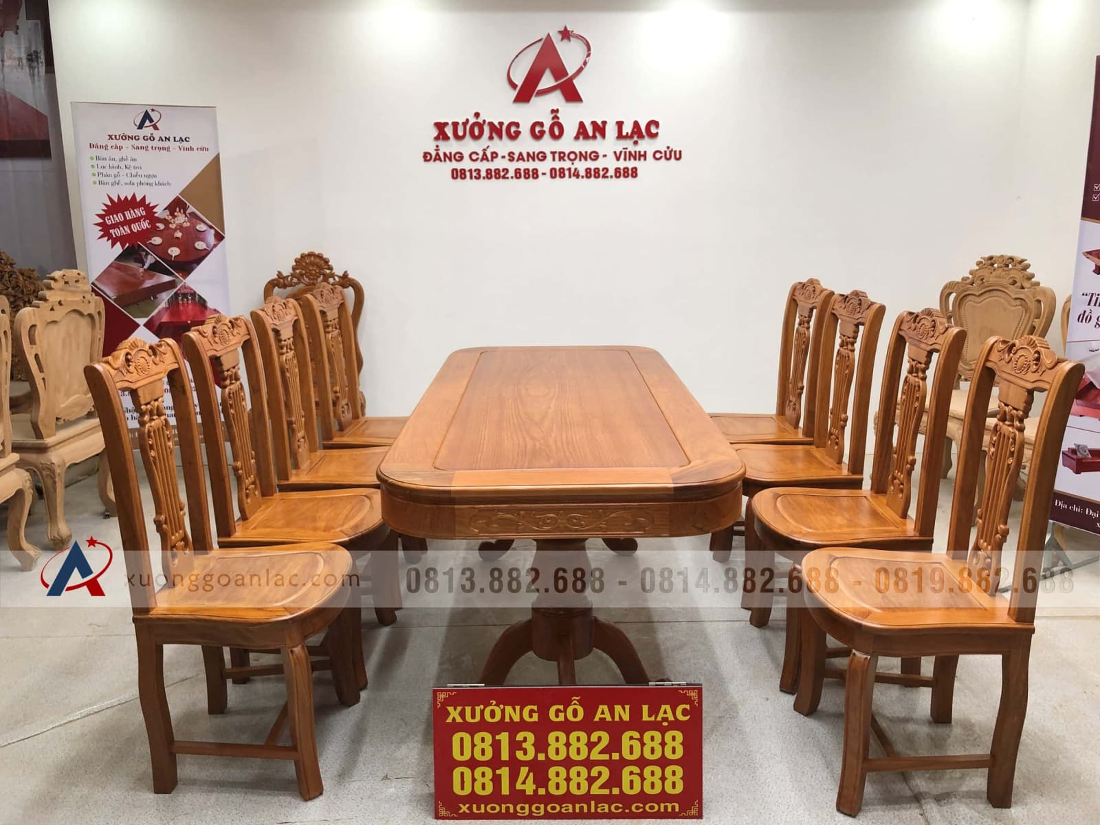 Bộ bàn ăn gõ đỏ 8 ghế cây đàn (Chị Thủy, Hà Nội) 46 bàn ghế ăn gỗ gõ đỏ cao cấp mẫu cây đàn