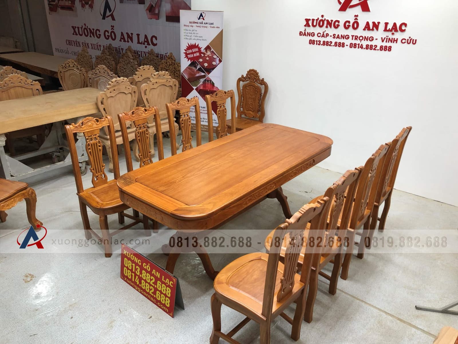 Bộ bàn ăn gõ đỏ 8 ghế cây đàn (Chị Thủy, Hà Nội) 52 bộ bàn ghế ăn cao cấp gỗ gõ đỏ tự nhiên
