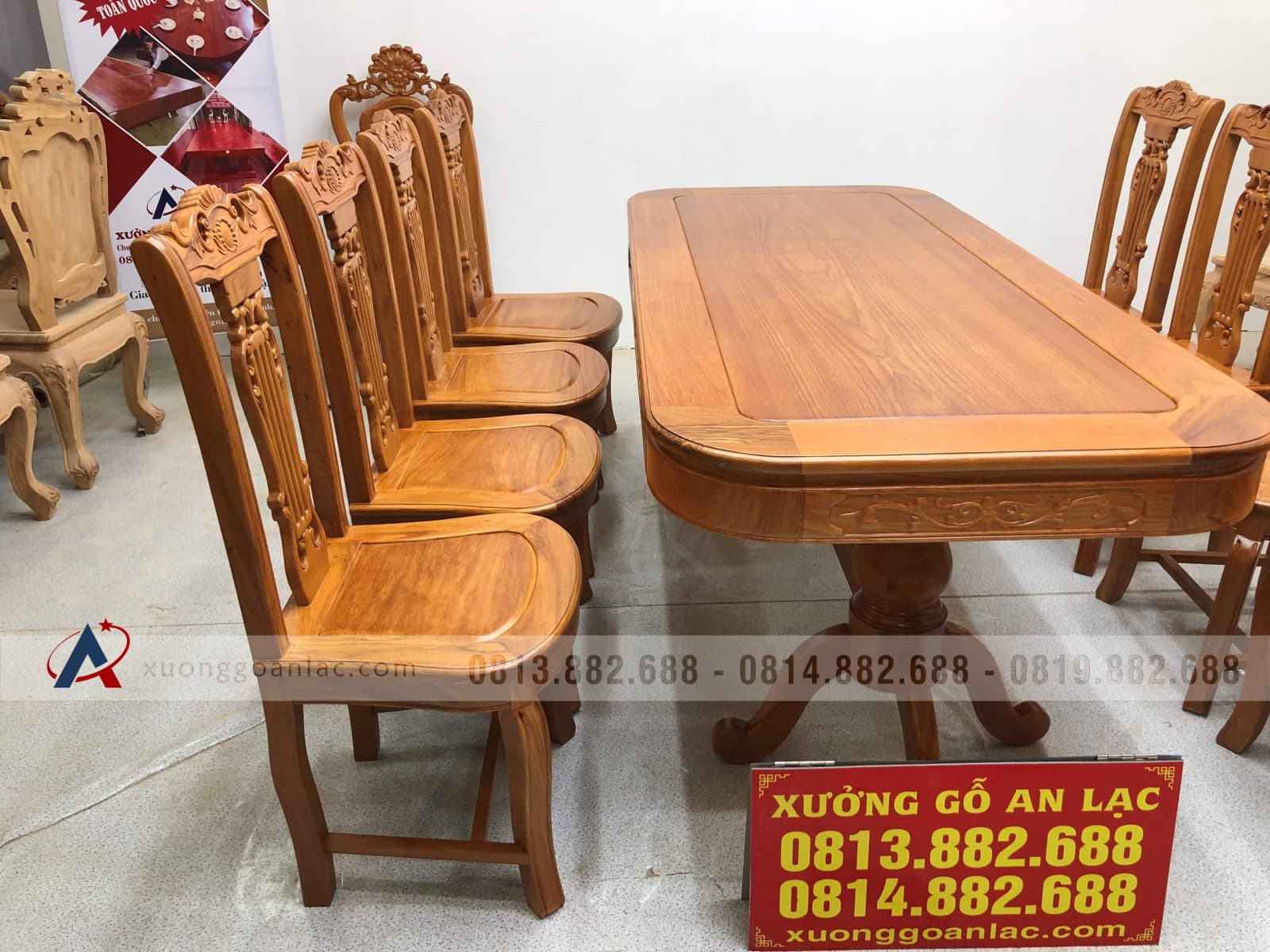 Bộ bàn ăn gõ đỏ 8 ghế cây đàn (Chị Thủy, Hà Nội) 12 bàn ghế ăn cao cấp gỗ gõ đỏ tự nhiên