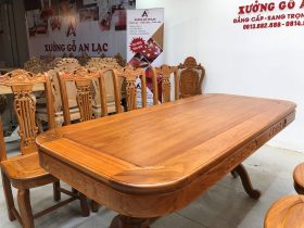 Bộ bàn ăn gõ đỏ 8 ghế cây đàn (Chị Thủy, Hà Nội) 33 bàn ăn chữ nhật gỗ gõ đỏ cao cấp