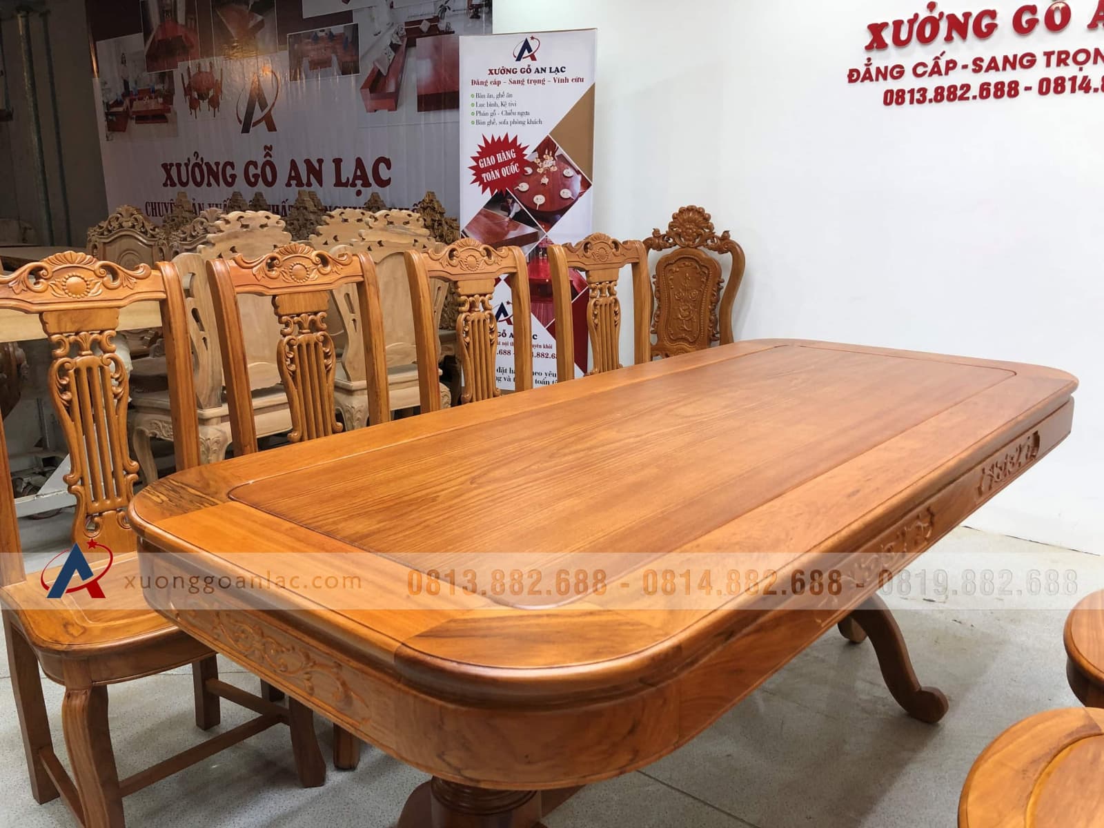 Bộ bàn ăn gõ đỏ 8 ghế cây đàn (Chị Thủy, Hà Nội) 47 bàn ăn chữ nhật gỗ gõ đỏ cao cấp