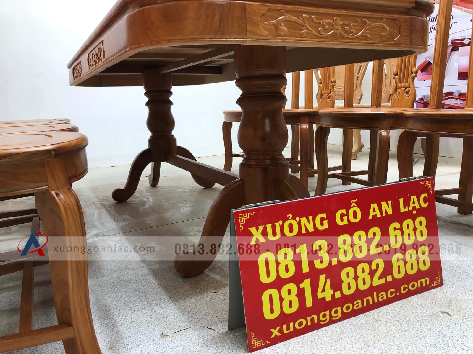 Bộ bàn ăn gõ đỏ 8 ghế cây đàn (Chị Thủy, Hà Nội) 48 bàn ăn 8 ghế gỗ gõ đỏ tự nhiên cao cấp