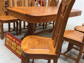 Bộ bàn ăn gõ đỏ 8 ghế cây đàn (Chị Thủy, Hà Nội) 39 mẫu ghế cây đàn không tay