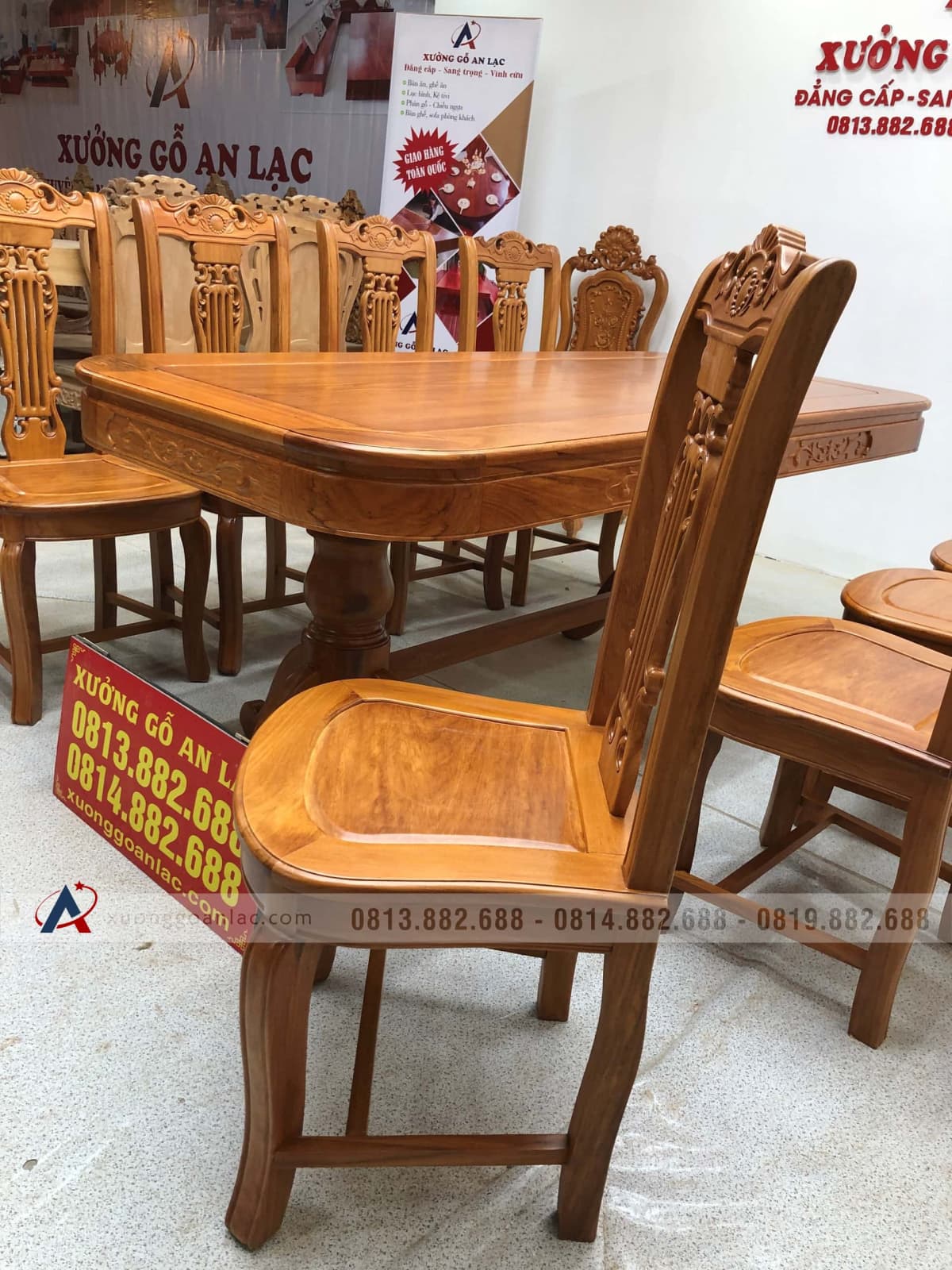 Bộ bàn ăn gõ đỏ 8 ghế cây đàn (Chị Thủy, Hà Nội) 19 mẫu ghế cây đàn không tay