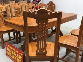 Bộ bàn ăn gõ đỏ 8 ghế cây đàn (Chị Thủy, Hà Nội) 40 mặt sau lưng ghế cây đàn