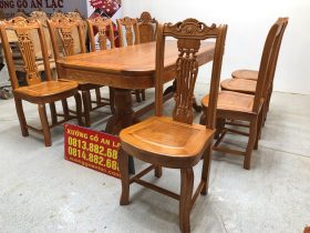 Bộ bàn ăn gõ đỏ 8 ghế cây đàn (Chị Thủy, Hà Nội) 41 ghế ăn mẫu cây đàn gỗ gõ đỏ tự nhiên