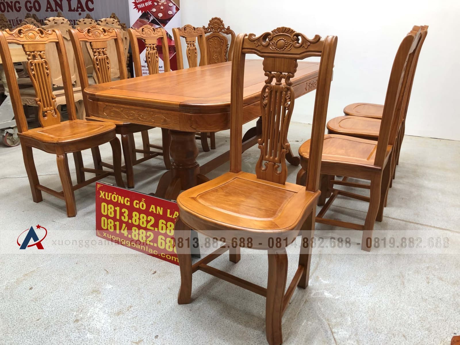 Bộ bàn ăn gõ đỏ 8 ghế cây đàn (Chị Thủy, Hà Nội) 49 ghế ăn mẫu cây đàn gỗ gõ đỏ tự nhiên
