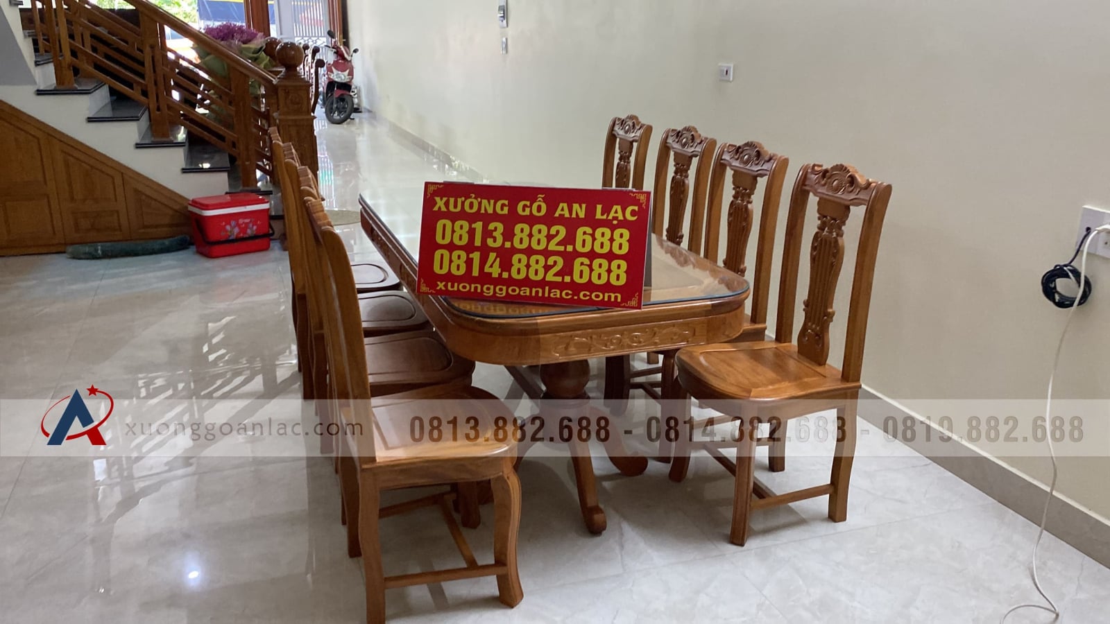 Bộ bàn ăn gõ đỏ 8 ghế cây đàn (Chị Thủy, Hà Nội) 6 bộ bàn ghế ăn cây đàn